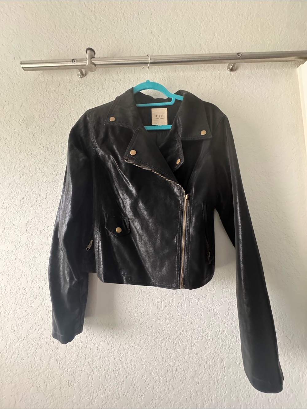 C&V Women's Black Faux Leather Moto Jacket